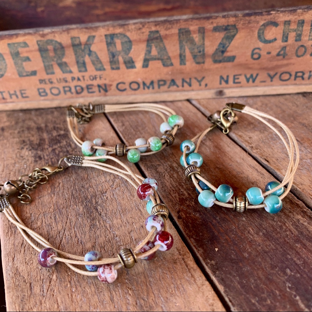 Vintage Boho Ceramic Bead String Bracelet